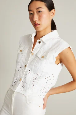 Gilet in bull con ricamo - Bianco