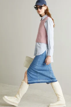 Gilet in filato di lana a coste - Rosa