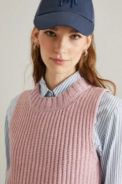 Gilet in filato di lana a coste - Rosa