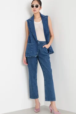 Gilet in jeans con strass - Blu