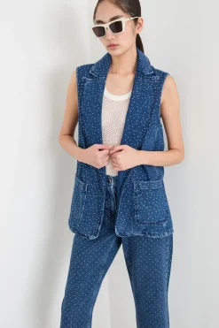 Gilet in jeans con strass - Blu