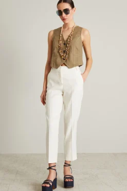 Gilet in lino - Verde Kaki