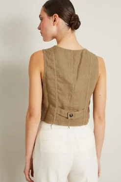 Gilet in lino - Verde Kaki