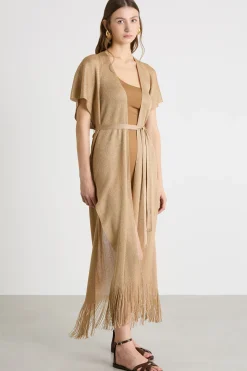 Gilet in maglia con frange - Cammello Oro