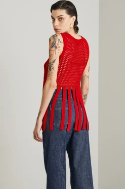 Gilet in maglia con frange - Rosso