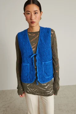 Gilet in pizzo macramè - Blu
