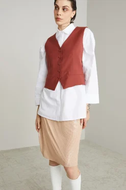 Gilet in tela di lana - Mattone