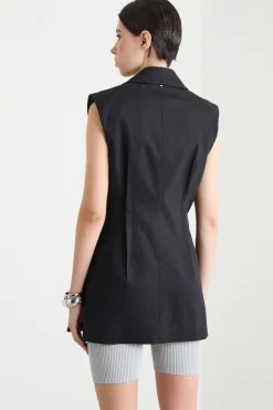 Gilet in twill impunturato - Nero