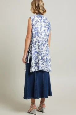 Gilet in viscosa e lino - Bianco Blu