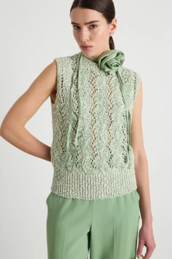 Gilet lavorato a trecce - Verde