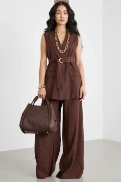 Gilet lungo gessato - Marrone