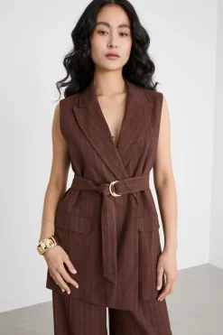Gilet lungo gessato - Marrone