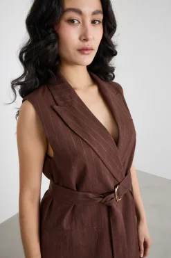 Gilet lungo gessato - Marrone