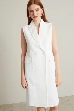 Gilet lungo in lino - Bianco