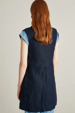 Gilet lungo in tela di lino - Blu Notte