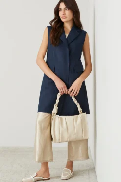 Gilet lungo in tela di lino - Blu Notte
