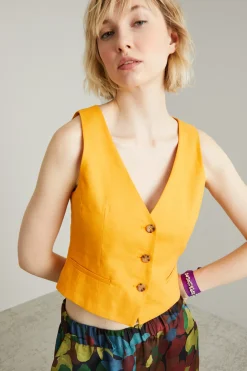 Gilet misto lino - Giallo