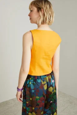 Gilet misto lino - Giallo