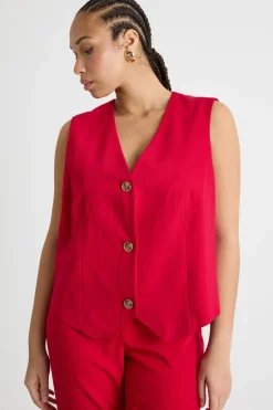 Gilet monopetto in tessuto armaturato - Rosso