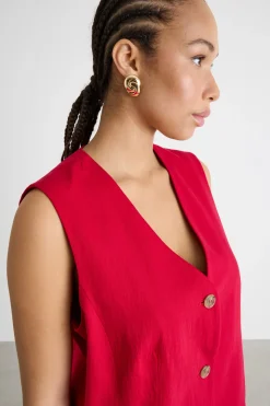 Gilet monopetto in tessuto armaturato - Rosso