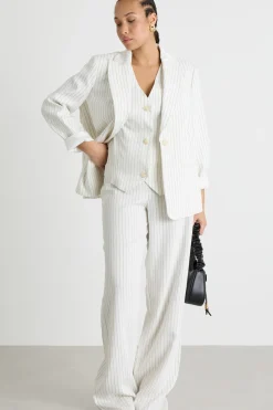 Gilet monopetto in tessuto gessato - Bianco Nero