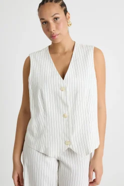 Gilet monopetto in tessuto gessato - Bianco Nero