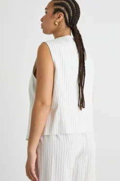 Gilet monopetto in tessuto gessato - Bianco Nero
