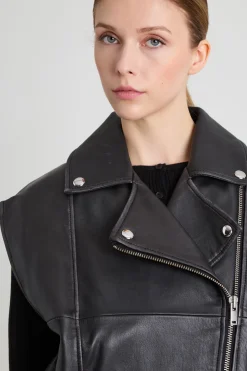 Gilet oversize in pelle - Nero