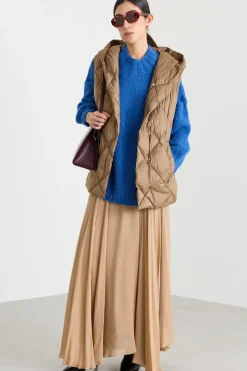 Gilet trapuntato con cappuccio - Cammello
