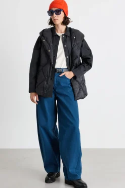 Gilet trapuntato con cappuccio - Nero