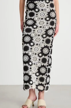 Gonna a colonna in macramè - Bianco Nero
