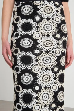 Gonna a colonna in macramè - Bianco Nero