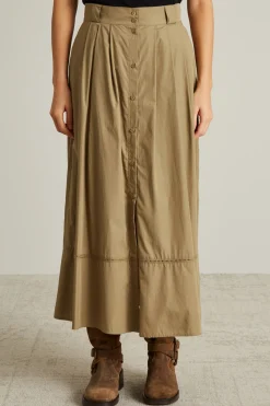 Gonna a corolla in popeline - Verde Militare