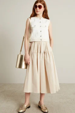 Gonna ampia in cotone - Beige Chiaro