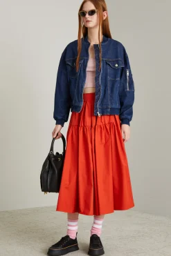 Gonna ampia in cotone - Rosso