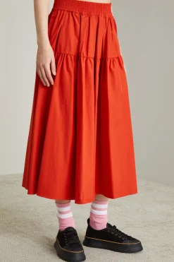 Gonna ampia in cotone - Rosso