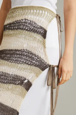 Gonna a pareo in maglia a rete - Marrone Bianco