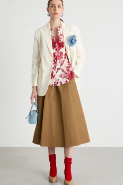 Gonna a ruota in gabardina - Marrone
