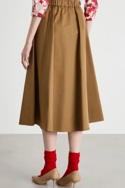Gonna a ruota in gabardina - Marrone