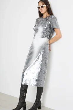 Gonna a tubino con paillettes - Argento