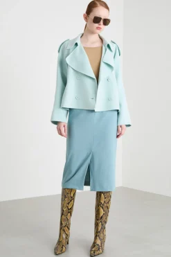 Gonna a tubino con spacco - Azzurro