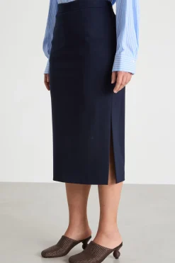 Gonna a tubino con spacco - Blu