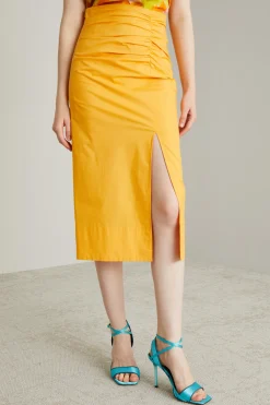 Gonna a tubino con spacco - Giallo