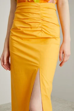 Gonna a tubino con spacco - Giallo