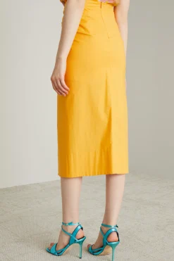Gonna a tubino con spacco - Giallo