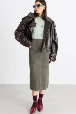 Gonna a tubino con spacco - Verde
