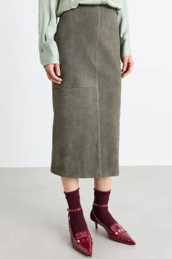 Gonna a tubino con spacco - Verde
