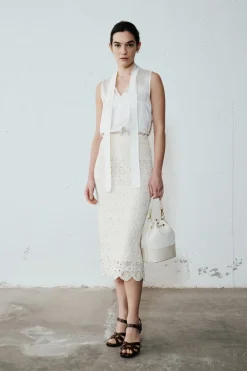 Gonna a tubino in macramé - Avorio