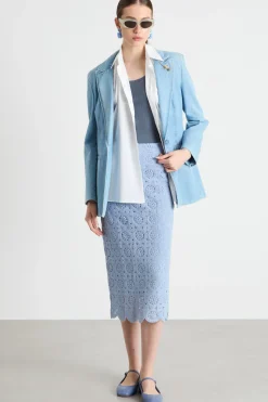 Gonna a tubino in macramé - Azzurro
