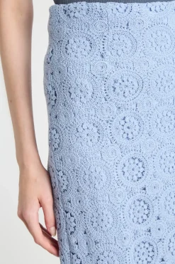 Gonna a tubino in macramé - Azzurro